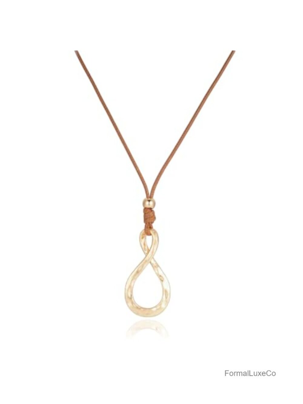 Women's Infinity Pendant Long Necklace Gold Plated Wax Cord Boho Adjustable